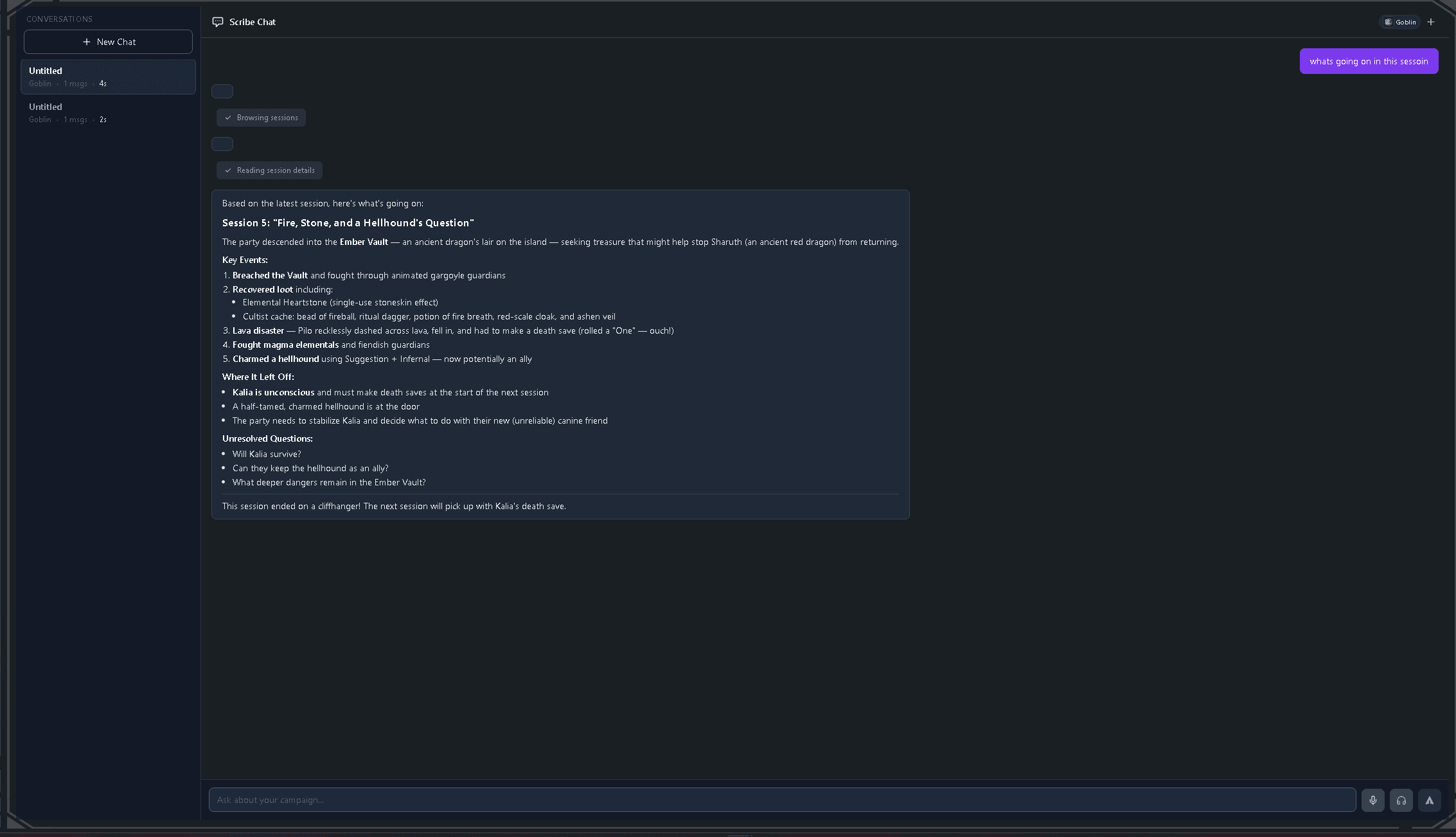 Campaign question and answer tool in Tavern Scribe