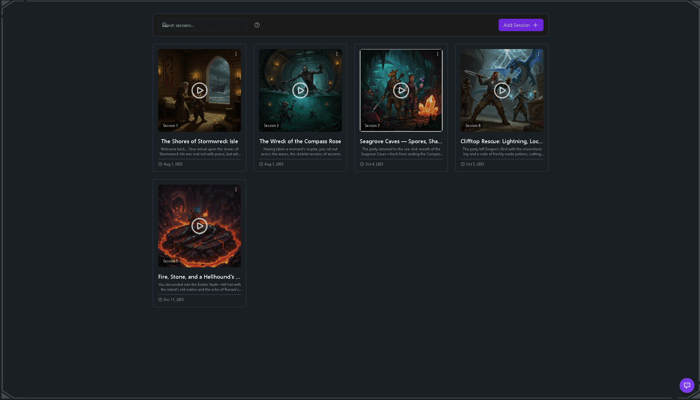 Session recordings uploaded to a Tavern Scribe campaign